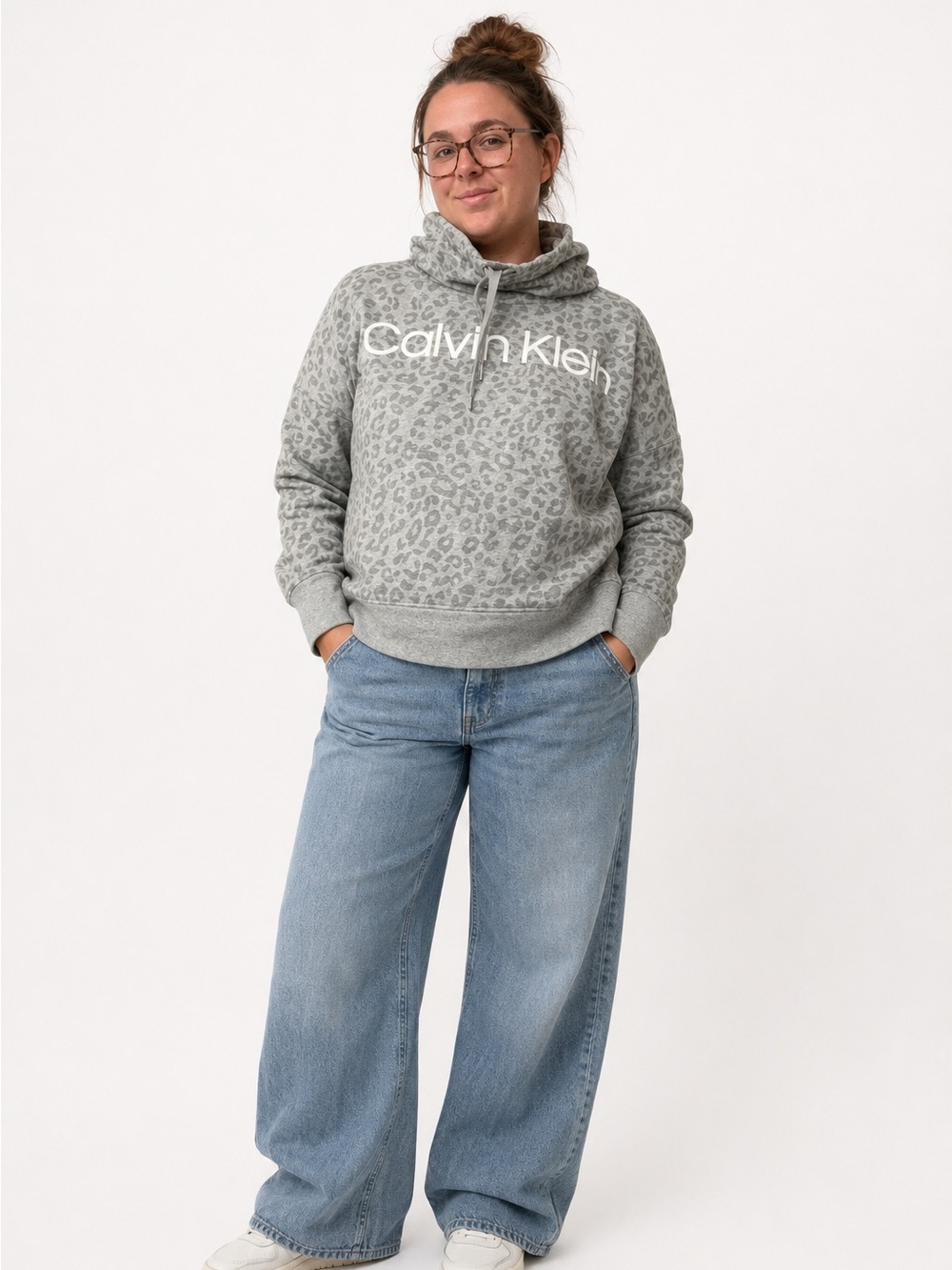 Calvin Klein Light Gray Leopard Print Hoodie
